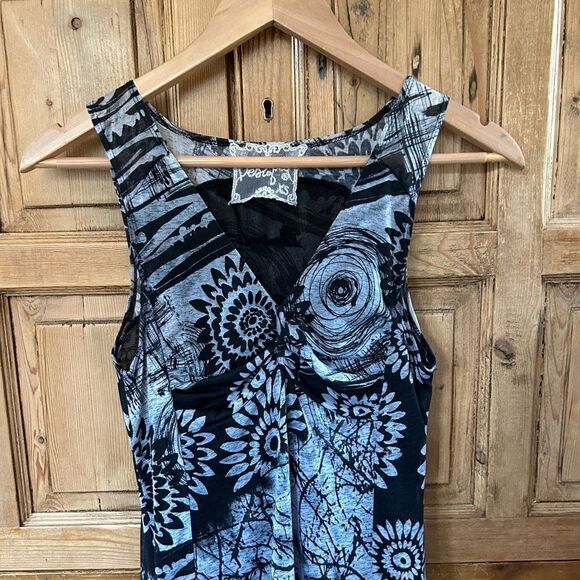 Desigual XS Dress Black White V-Neck Tank Knee Length - Picture 2 of 9